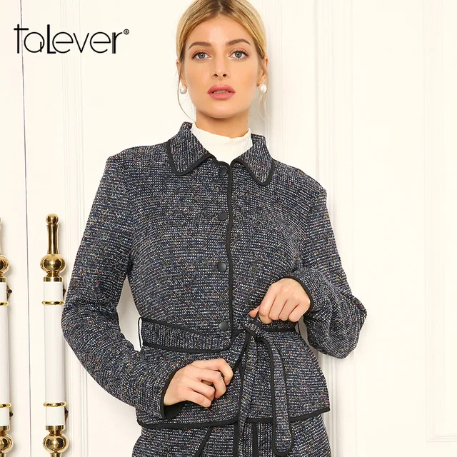 Women Elegant Workwear Jacket Female Casual Black Coat Jackets with Sashes Spring Fall Office 