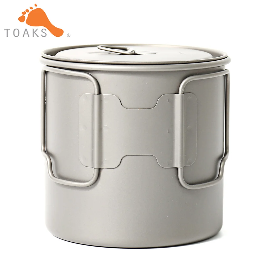 TOAKS POT-650-L taza de titanio puro versión ultraligera 0,3mm taza exterior con tapa y mango plegable utensilios de cocina de Camping 650 ml 80g