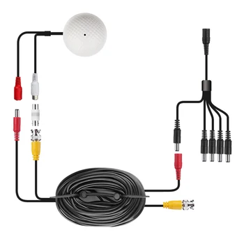 

H.VIEW CCTV Microphone Kits Surveillance Audio Pick Up Device 20m Audio Power Cable and 1 to 5 Spliter Accessories Kits