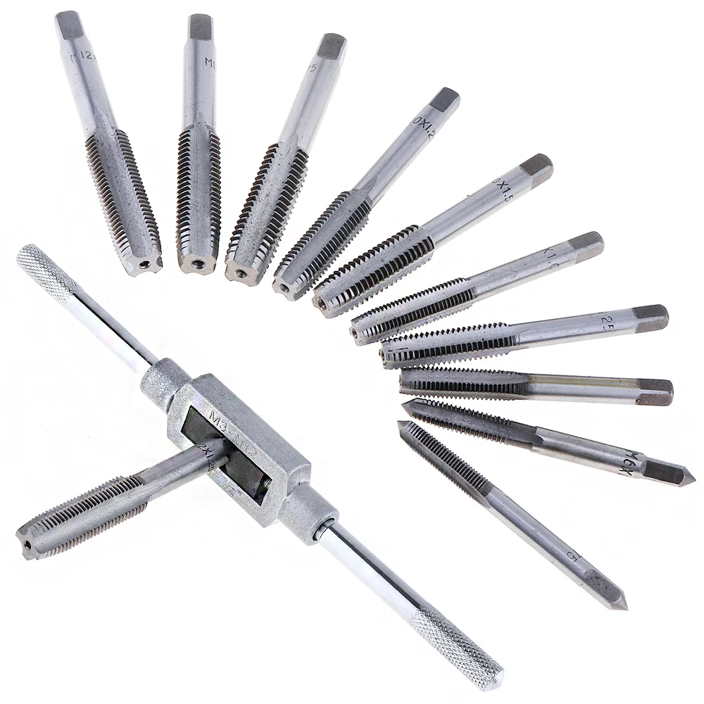 11pcs Hand Tool Cr Mo Tap Die Bolt Remover Screw Thread Metric Plugs Set with Holder Frame Tool