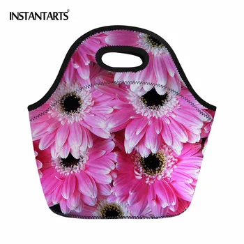 

INSTANTARTS Floral Printed Outdoor Camping Picnic Bags for Kids Adults Thermal Insulated Tote Lunch Food Box Travel Handbags