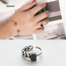 XIAGAO 925 Sterling Silver Open Ring With Square Crystal For Women Retro Style Prevent Allergy Fashion Silver Jewelry CNR002