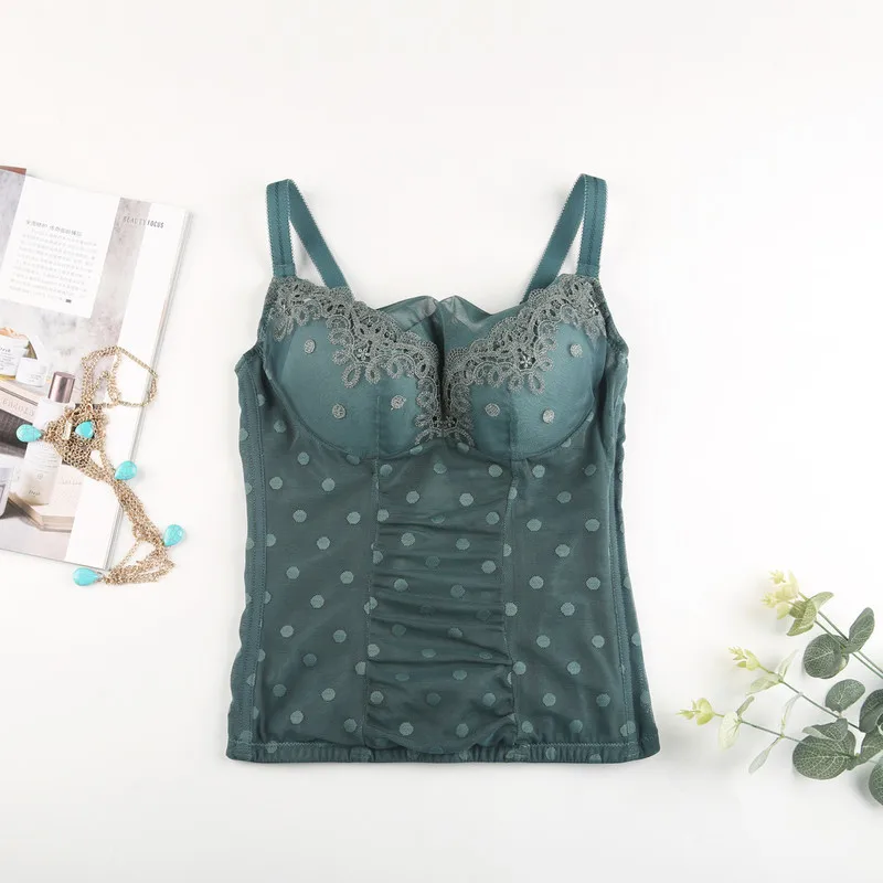 Women Lace Emboridery Corset Polka Dot Mesh Bone Sexy Bustier Corselet Bustier Overbust Slim Corsets Fashion 2 colors