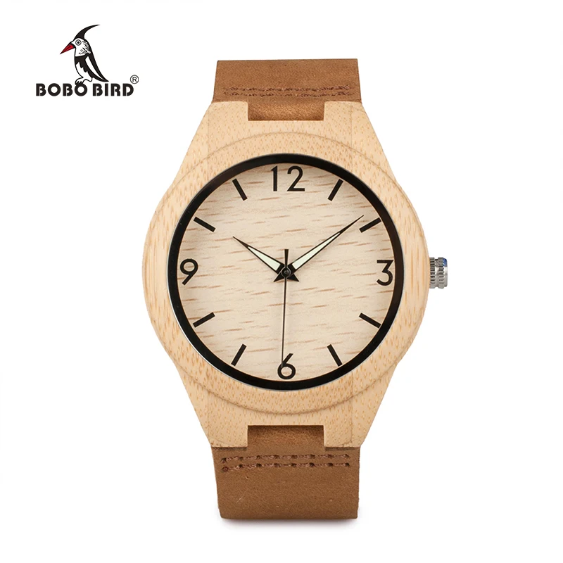 BOBO BIRD New Arrival Men Wooden Wristwatches Hand-craft Watch Luminous Hands with Genuine Leather Strap In Gift Box As Gift
