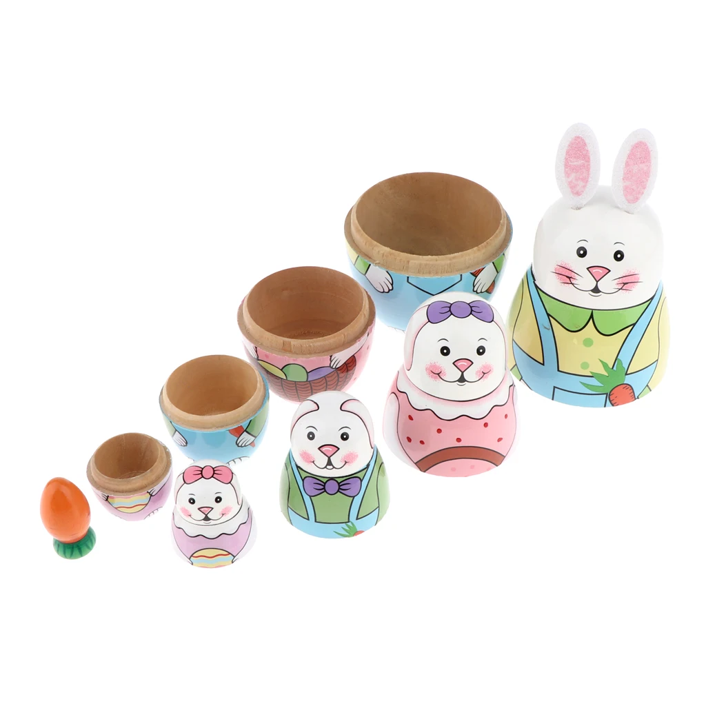 Lovely 5 Pieces Wooden Cute Hand Animal Painted Russian Nesting Dolls Table Decoration Kids Birthday Gifts Rabbit