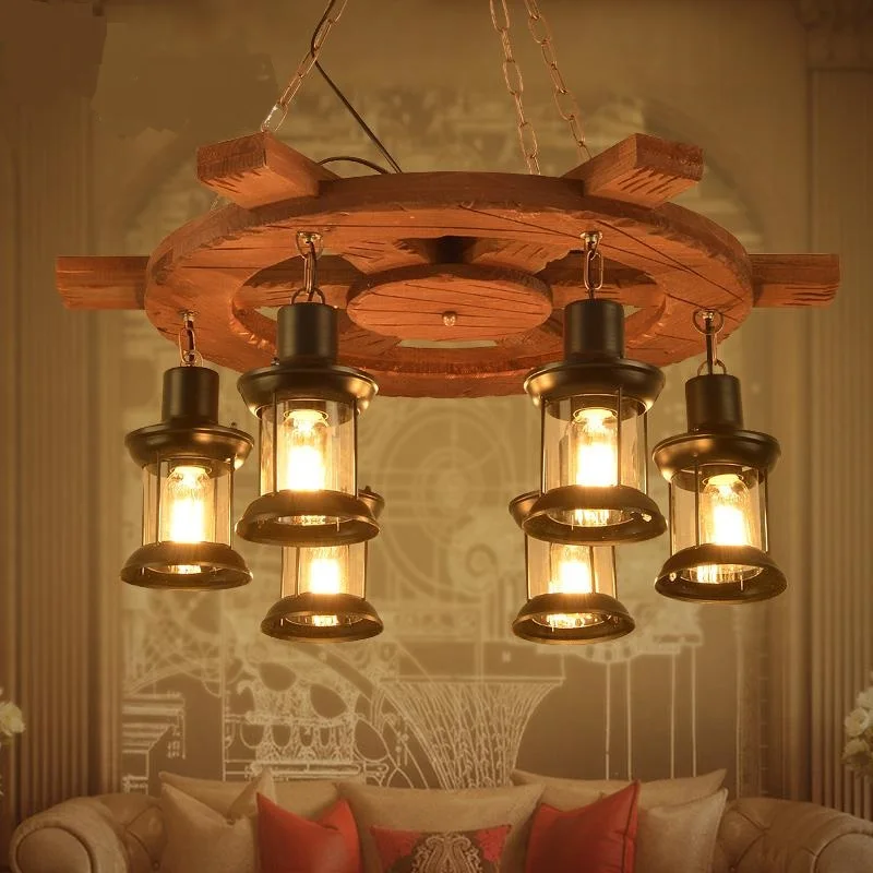 

Loft restaurant bar personality boat wooden chandelier Penda American village creative retro industrial wind chandelier LU728295