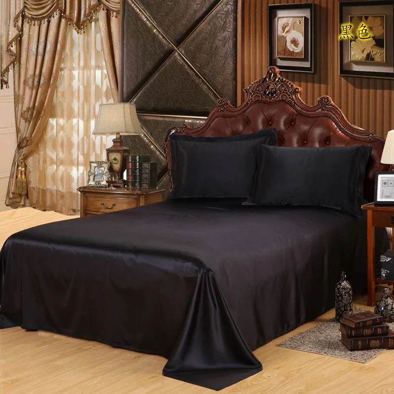 free shipping luxury satin silk bed sheet king queen twin solid black sheets twin