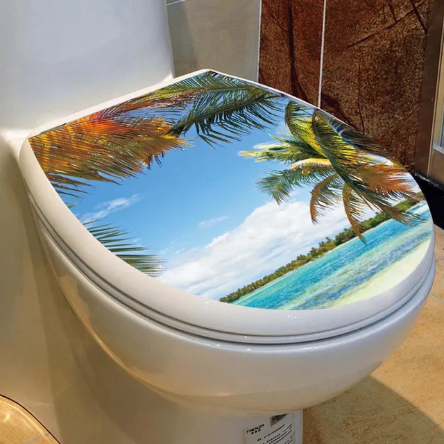 Waterproof Toilet Seat Wall Sticker Landscape Beach Decal Vinyl Waterproof Toilet Seat Wall Sticker Landscape Beach Decal Vinyl Self Adhesive Home Decor Bath Room