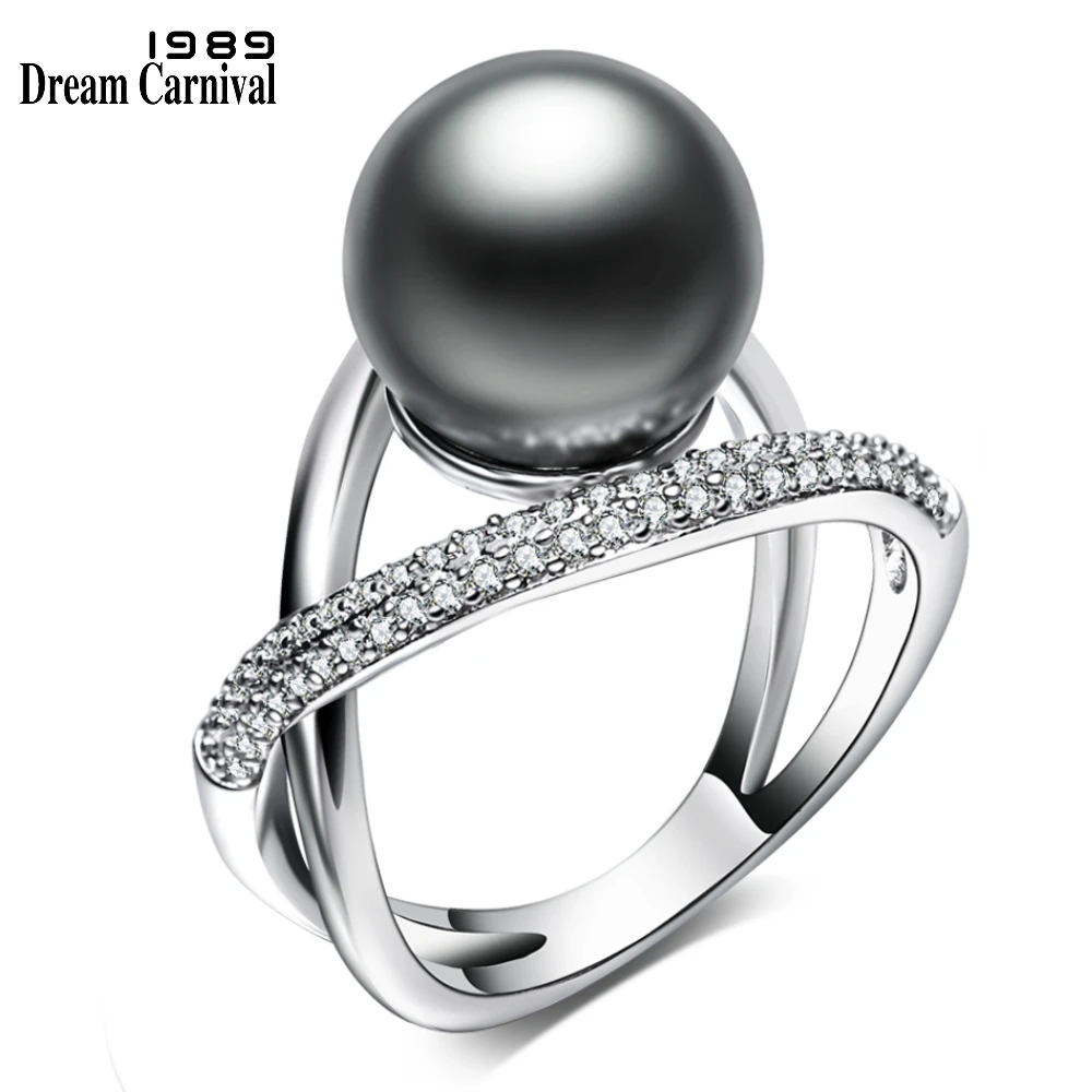 

DreamCarnival1989 Cross Design Imitation Grey Pearl Jewelry with White Cubic Zirconia bague Luxury Party Rings for Women WA11567