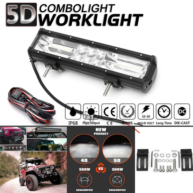 

12 Inch 576W LED Work Light Spot Flood Led Bar Lights Driving Lights Led Fog Light Switch for Jeep Boat 4WD Off-road SUV ATV