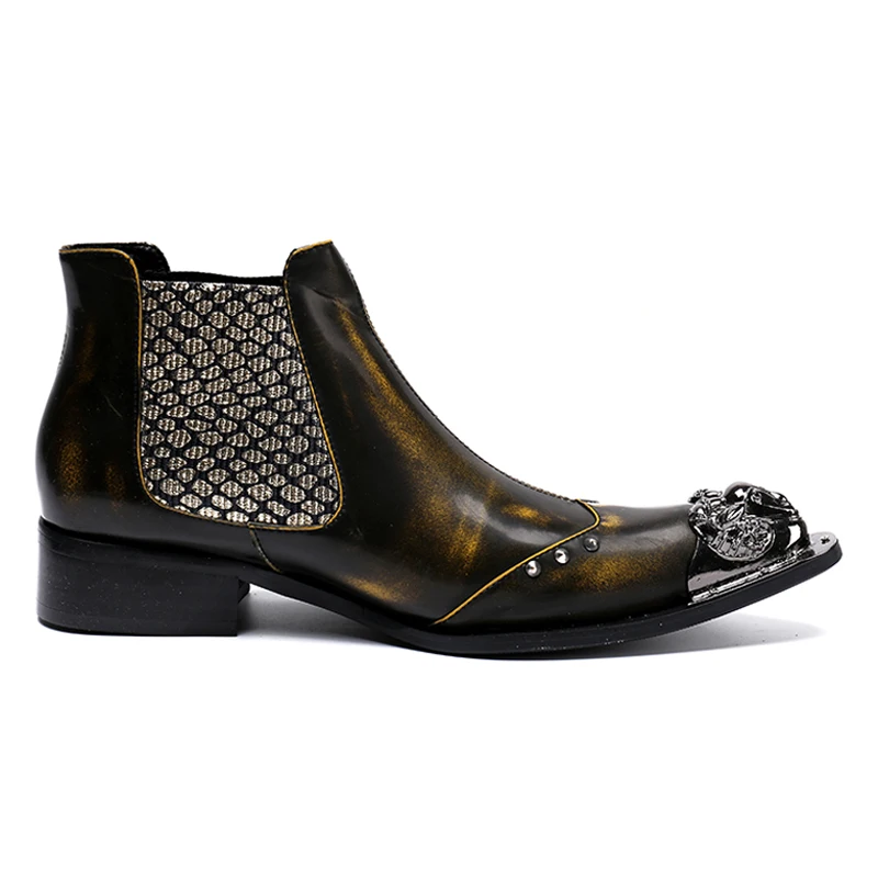 Auténtico Chelsea Vendimia Sl59 Hombres Más top Amarillo Calidad Alto Hombre Botines Punta Alta Cuero Zapatos Estrecha Tamaño De Tachonado wnqf7wZFp