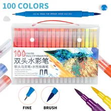 60/72/100Colors Watercolor Dual Tip Fineliner Marker Pen Kids Painting Drawing Brush Pen Art School Stationary Supplies 72 100colors double head artist sketch watercolor brush pen set for comics drawing design paints art marker school supplies