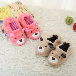 Хлопковые тапочки; зимняя домашняя обувь для детей; теплые хлопковые тапочки с плюшевым медведем; От 1 до 5 лет