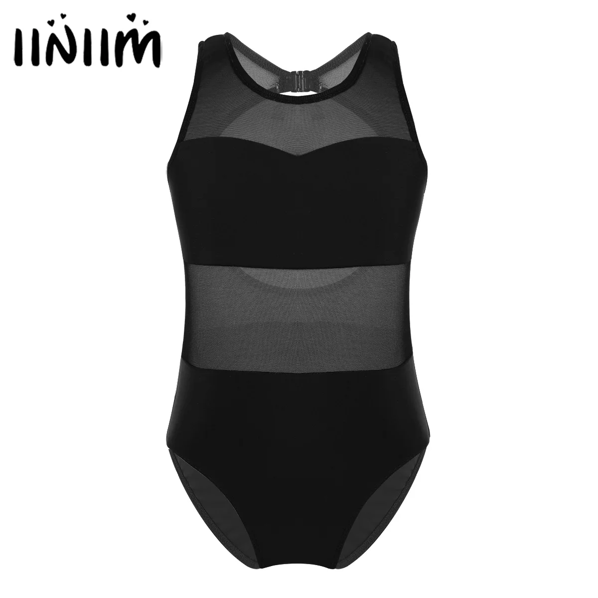 

iiniim Teen Ballerina Performance Bodysuit Mesh Splice Cutout Back Ballet Dance Gymnastics Leotard Kids Girls Jumpsuit Dancewear