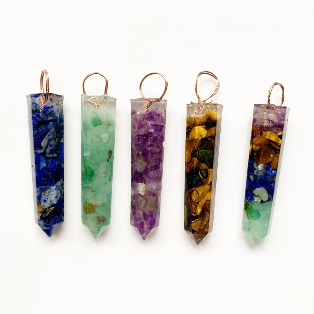 

Chips Stone Beads Hexagonal Column Pendant for Necklace Accessories Diy Resin Pendant Decorations Healing Crystal Point Jewelry