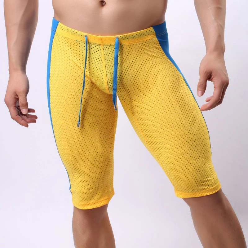 

Men's Breathable Mesh Hole Tight Short Gyms Work Out Fitness Bodybuilding Drawstring Shorts Bottom Beach Quick Dry Board Shorts
