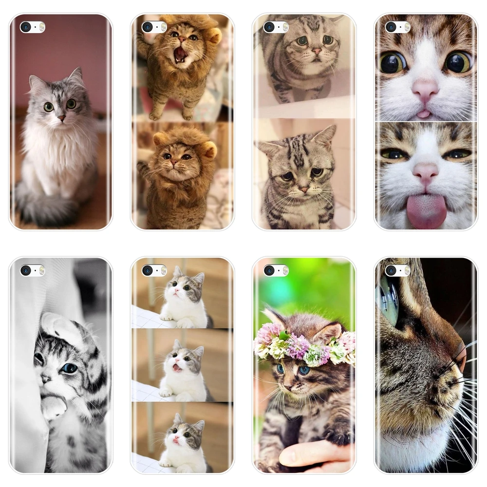 TPU Cute Cat Kawaii Funny Animal Girl Silicone Phone Case For iPhone 5 5C 5S SE 4 4S Soft Back Cover S | Мобильные телефоны и