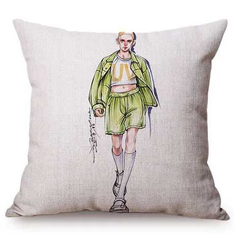 European Chic Woman Fashion Show Style Linen Cotton Sofa Pillowcase Beautiful Girl Room Decoration Cushion Cover Drop Shipping K106-5