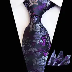 Для мужчин s Аксессуары Фиолетовый Цветочные проверьте Полосатый Тонкий Бизнес шелковый галстук комплекты носовой платок шейный платок