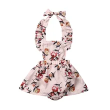 Летние шифоновые платья с цветочным принтом для новорожденных девочек; модные праздничные комбинезоны без рукавов с оборками; Новинка