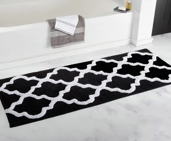 

Black Long Geometric Plaid Microfiber Bedroom Bathroom Kitchen Non-slip Floor Mats Tapete Porch Doormat Area Rugs and Carpets