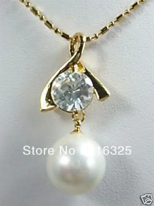 

FREE SHIPPING>>Fashion White Pearl Crystal Drape 18 KGP Love Womens Necklaces Pendant Jewelry