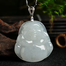 Кулон из натурального прозрачного камня, зеленый, белый, Нефритовый, Будда, женская подвеска Будды, кулон из нефрита с картой