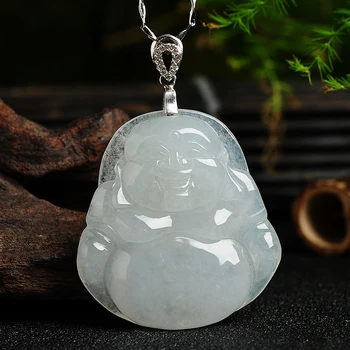

Natural ice green white jade Buddha Pendant Burma embellish a female Buddha pendant jade pendant Pendant with card