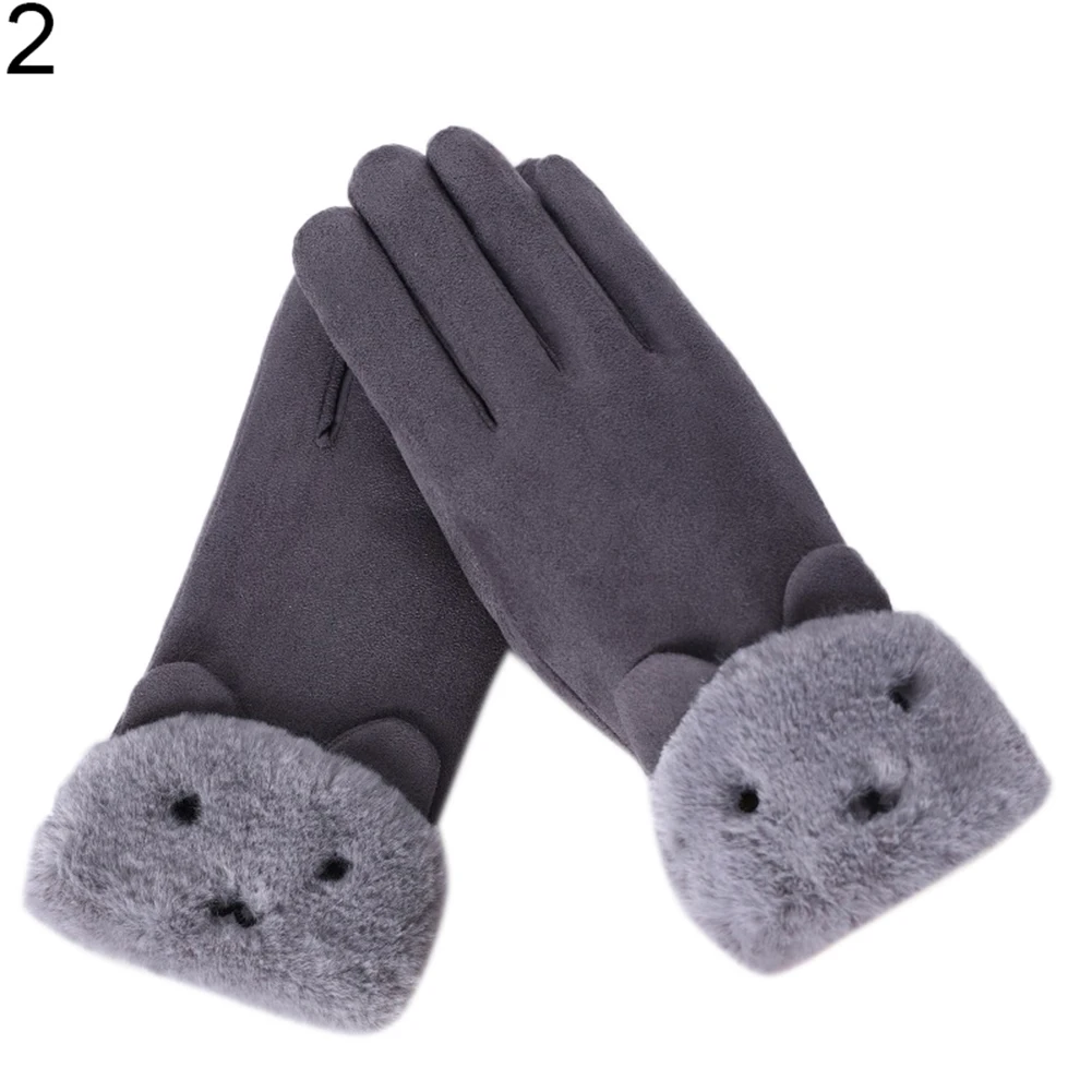 Для женщин модные уличные милые зимние мягкие теплые из искусственной замши Варежки перчатки Горячие