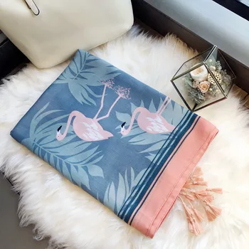 

New cotton and hemp shawl, haze, blue flamingos, tassel scarves, ladies' tours, long scarves, scarves and scarves.