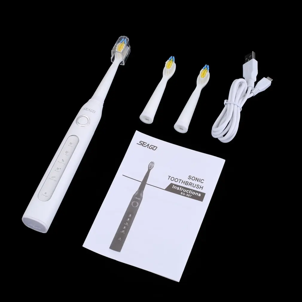

Seago SG-507 USB Rechargeable Electric Toothbrush Adult Waterproof Deep Clean Teeth Brush With 2 Replacement Heads