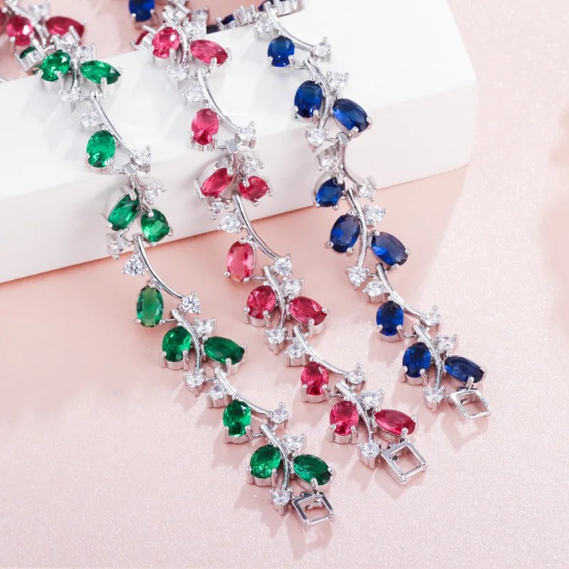 BeaQueen Delicate Oval Dark Blue Stones and Crystals Tennis Bracelet Silver Color Fashion Friendship Jewelry for Women B131