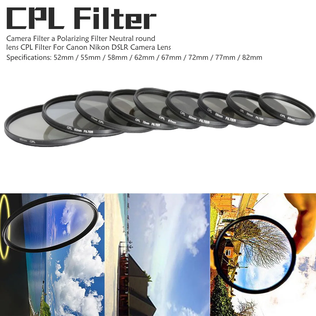 CPL фильтр 52 мм 55 мм 58 мм 62 мм 67 мм 72 мм 77 мм 82 мм Заводская цена для Canon Nikon sony Аксессуары для камер