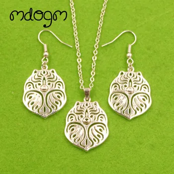 

Mdogm Pomeranian Dog Animal Jewelry Sets Silver-Plate Gold Necklace Drop Earrings Cute Pendant For Women Female Fashion T029