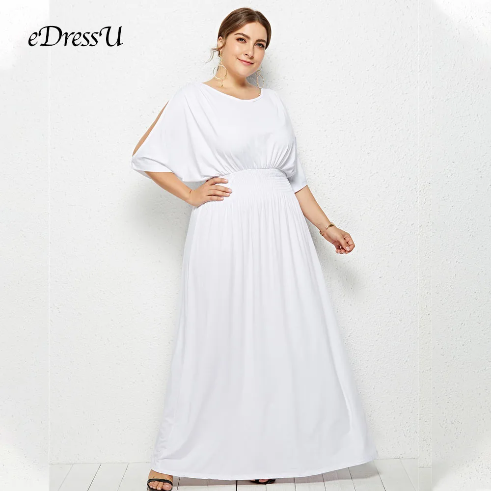Горячее предложение, эластичное вечернее платье с рукавами летучая мышь размера плюс, свадебное платье для гостей eDressU LMT-FP3110