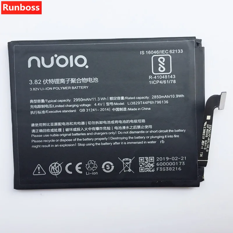 Runboss оригинальная качественная батарея Li3829T44P6h796136 для zte Nubia Z17 Mini NX569J NX569H