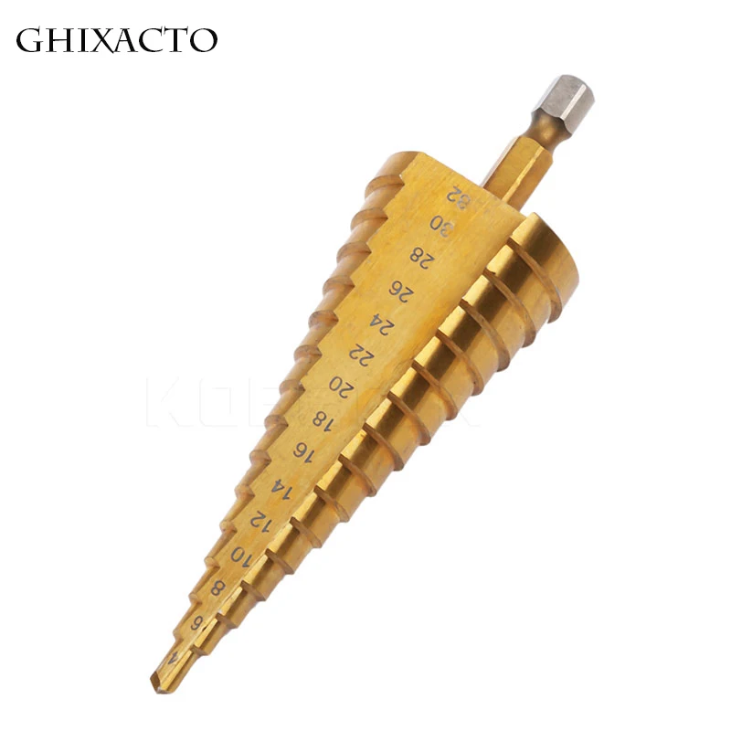 HSS 4-12/20/32mmTitanium Coated Step Drill Bit Drilling Power Tools for Metal High Speed Steel Wood Hole Cutter Step Cone Drill HSS 4-12/20/32mmTitanium Coated Step Drill Bit Drilling Power Tools for Metal High Speed Steel Wood Hole Cutter Step Cone Drill