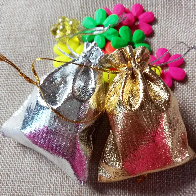 1000pcs 7x9cm Gold Silver Drawstring packaging Display Bags Metallic