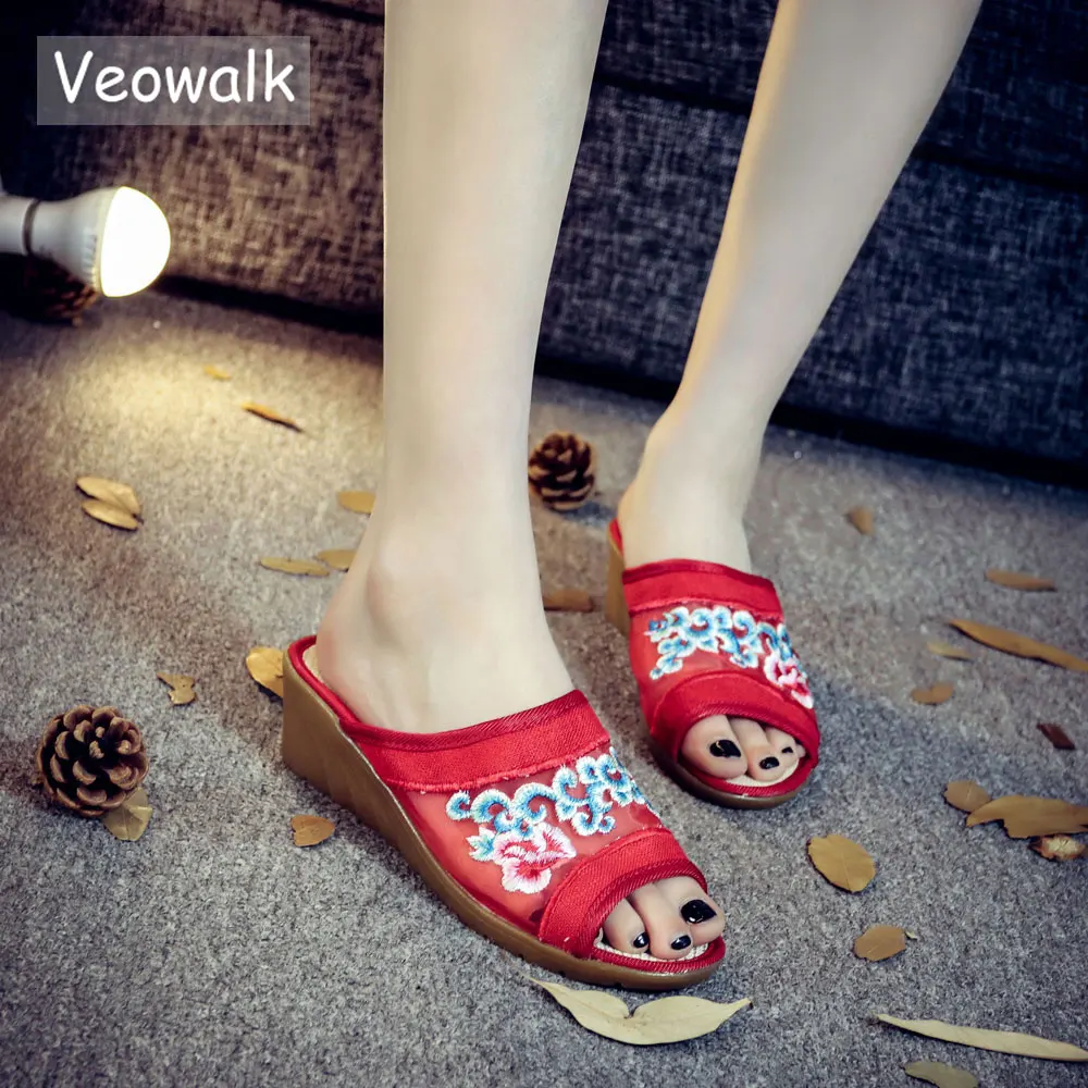 

Veowalk Open Peep Toe Gauze Design Women Slides Slippers Summer Fashion Ladies Casual Leisure Platform Sandals Shoes Zapatillas