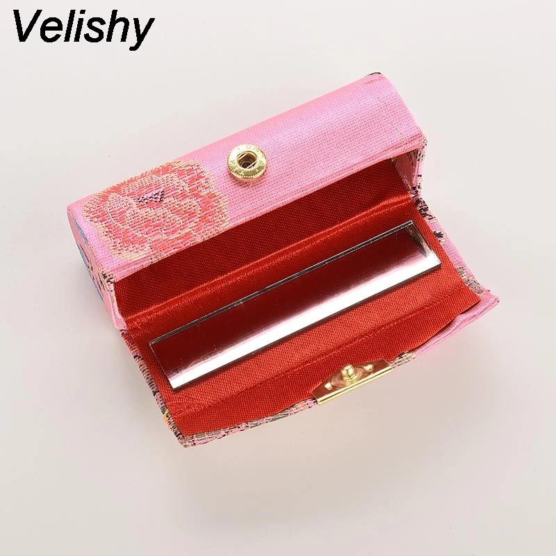 Velishy 1 шт. лидер продаж мини чехол с вышитыми цветами для помады зеркалом