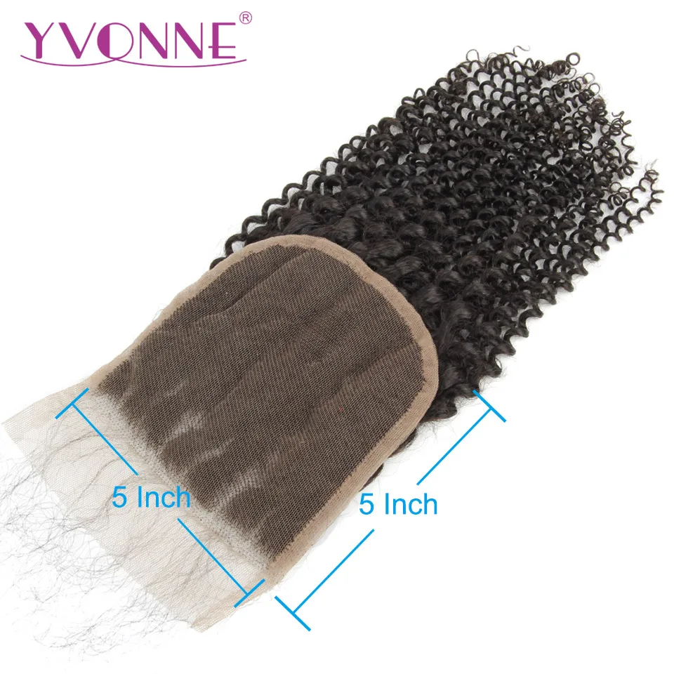 Beste YVONNE Kinky Krullend 5x5 Vetersluiting 100% Menselijk Haar Sluiting Braziliaanse Virgin Hair Gratis Deel Natuurlijke Kleur