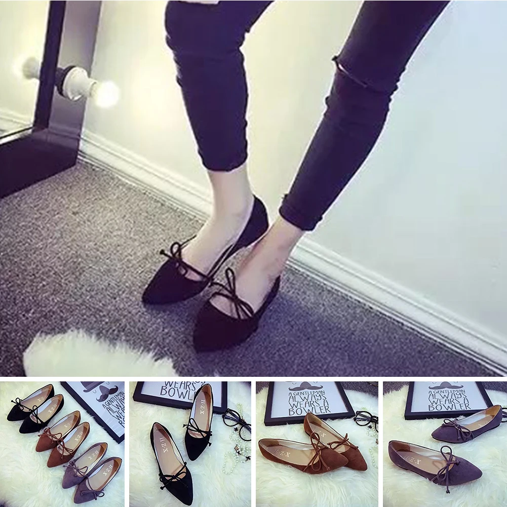 

HMOCNV Women Party Casual Loafers Comfy Pointed Toe Bowknot Flat Ballet Walking Shoes(35,Grey)