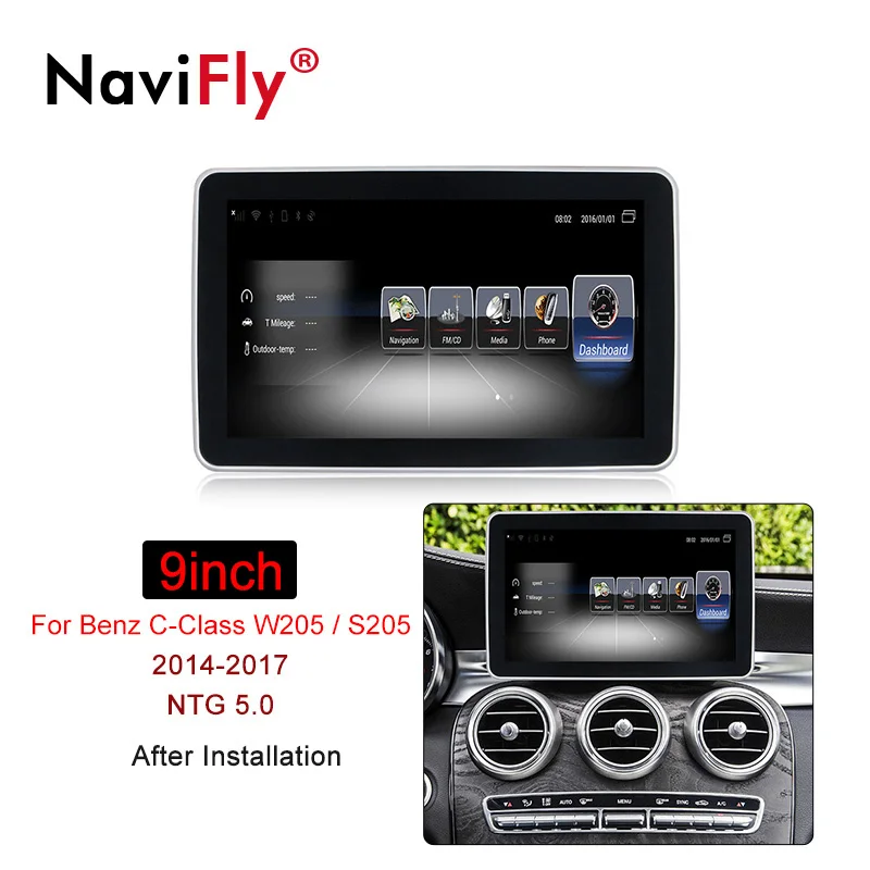 Top Navifly Android Car multimedia player for Mercedes Benz C Class W205 S205 2014-2017 Compatible with original car information 0