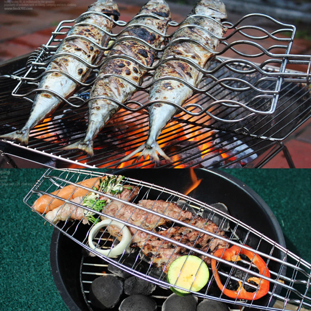 

1PCS Silver/White Color Barbecue Iron Meshes Camping Grill Rack BBQ Clip Folder Grill Wooden Handle BBQ Tool