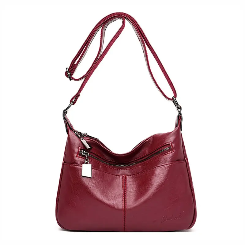 New Multi-Pocket Leather Luxury Handbags Women Bags Designer Handbags High Quality Crossbody Bags For Women Sac A Main Bolsas - Цвет: Wine red