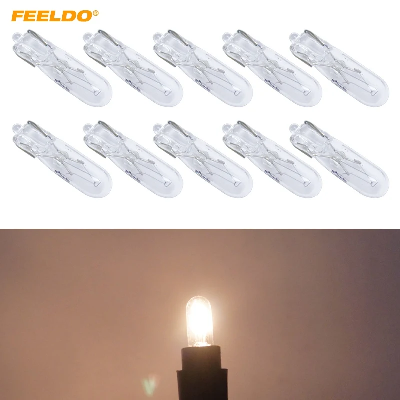 

FEELDO 10Pcs Warm White Car T5 Wedge 12V 1.2W Halogen Bulb External Halogen Lamp Replacement Dashboard Bulb Light #FD-2933