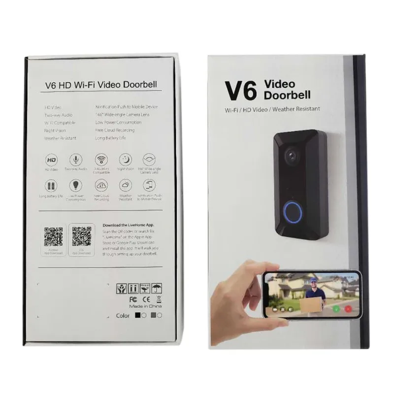 V6 Черный, серый цвет Цвет дома Wi-Fi видео-дверной звонок 720P 2-полосная акустическая связь с пассивный инфракрасный детектор движения