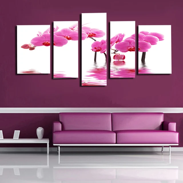 5 paneles HD hermosa rosa orquídea flor Wall imágenes para la sala de