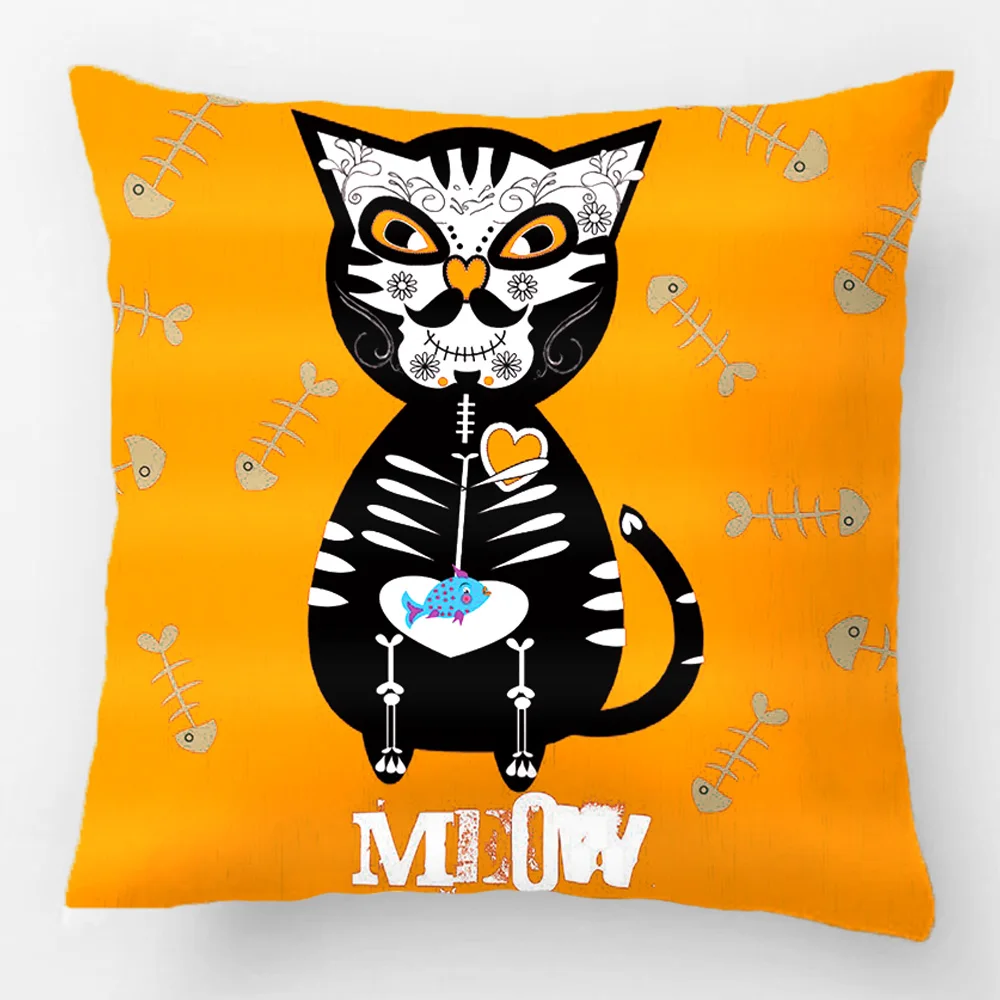Cute Day Of The Dead Sugar Skull Cat Meow Throw Pillow Case Decorative