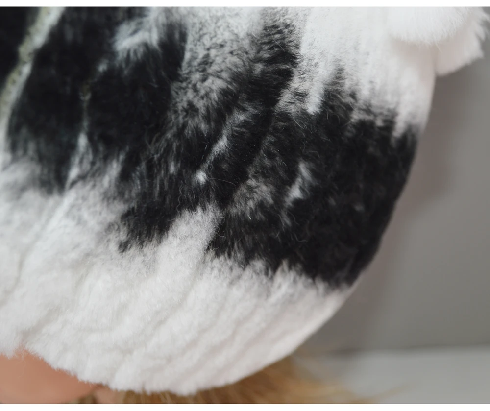 Женская вязаная натуральная шапка из меха кролика Рекс,, зимняя шапка из меха кролика Рекс, шапка в полоску, топ с цветком, Лисий мех, теплая шапка из настоящего меха